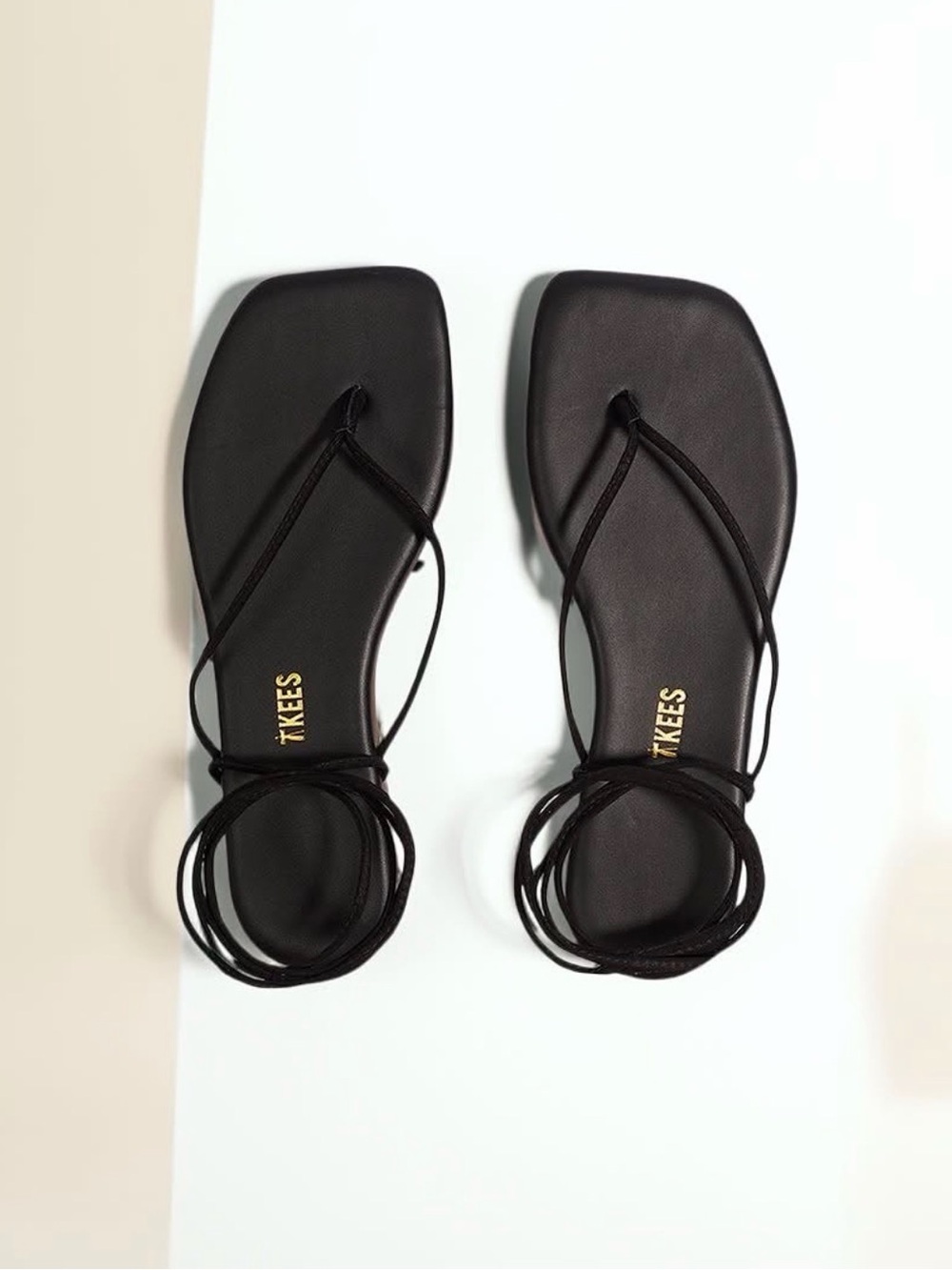 TKEES Black Square-Toe Lace-Up Sandals